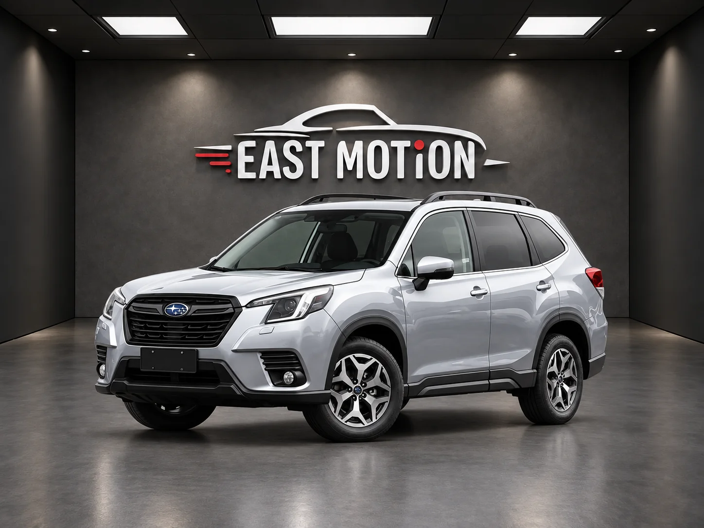 Серебристый Subaru Forester в шоуруме.png