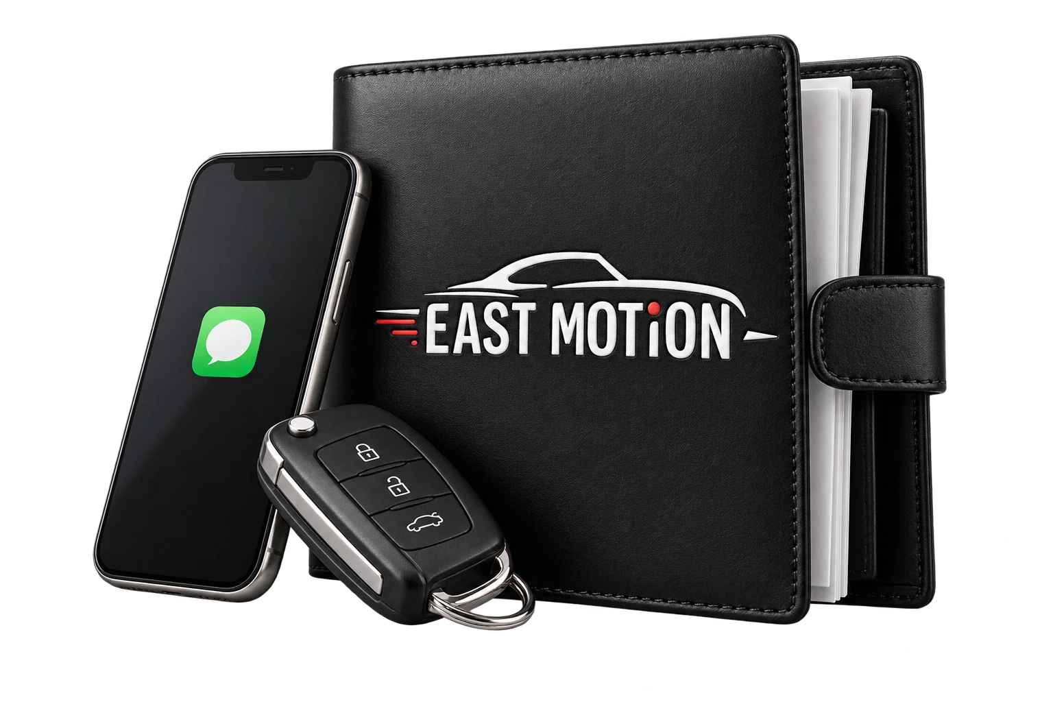 Документы East Motion, ключ от автомобиля и телефон для связи