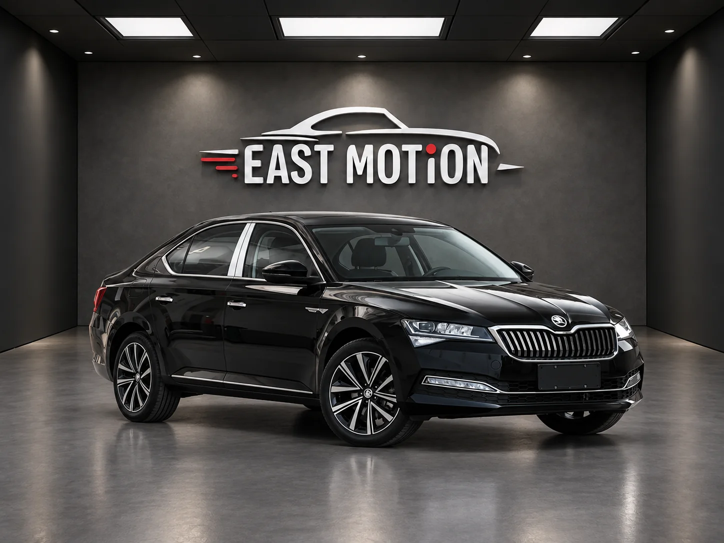 Чёрная Skoda Superb в шоуруме EAST MOTION.png